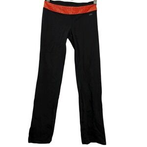 Made Sexy Victorias Secret VSX Black Athletic Pants Red Orange Glitter Waistband